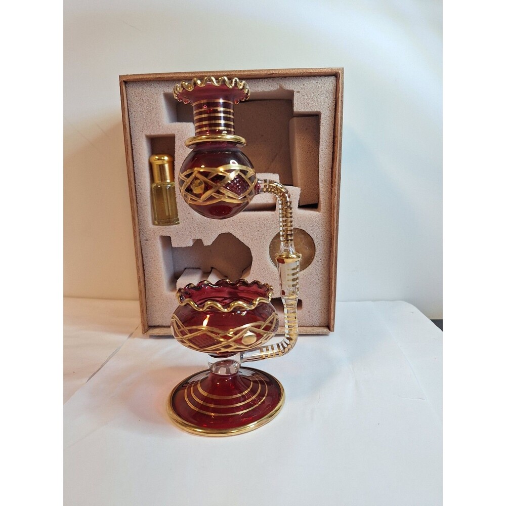 Egyptian Handblown Oil Burner Unique Orama Crystal, 14K Gold Liner Design.